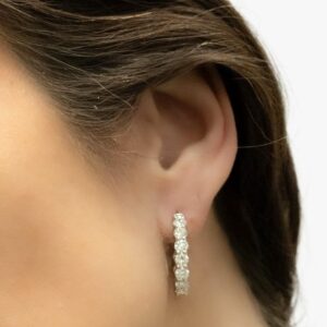 14k White Gold Oval Shape In and Out 4.76ctw Diamond Hoops