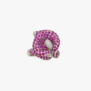 White Gold Ruby Diamond Flower Ring