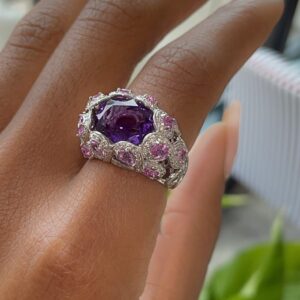 18kt White Gold 6.45ctw Pink Sapphire Diamond Amethyst Cocktail Ring
