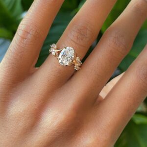 14KT Yellow Gold Earth Mined Nature Inspired Diamond Ring with 2.20CT Lab Grown Oval Cut Center Diamond