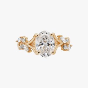 14KT Yellow Gold Earth Mined Nature Inspired Diamond Ring with 2.20CT Lab Grown Oval Cut Center Diamond