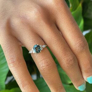 14KT Yellow Gold Earth Mined Diamond and Green Parti-Color Sapphire Engagement Ring