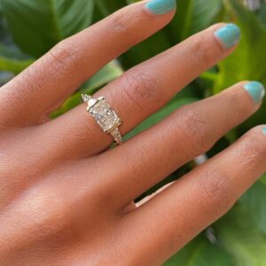 14KT Yellow Gold Earth Mined East-West Diamond Ring With 2CT Lab Grown Radiant Center Diamond