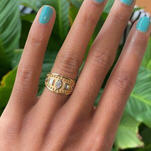 18K Yellow Gold Satin and High Polish Multi-Shape Bezel Diamond Ring