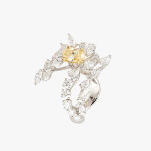 18K Two Toned Gold White and Yellow Diamond Floral Ring