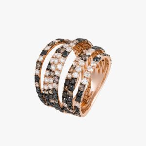 18K Rose Gold Confetti Black, White and Champagne Diamond Ring