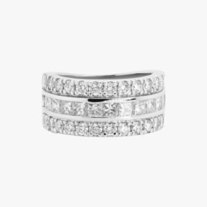 14KT White Gold 1.76CTW Channeled Princess Cut and Round Pave Set Diamond Ring