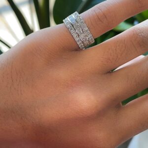 14KT White Gold 1.76CTW Channeled Princess Cut and Round Pave Set Diamond Ring