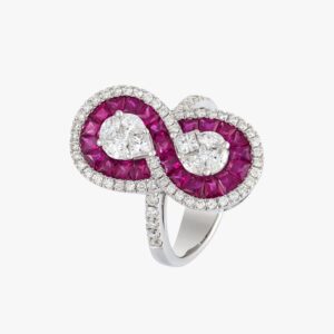 18K White Gold Infinity Ruby and Diamond Ring