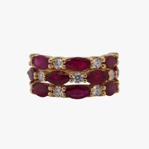 18KT Yellow Gold 5.87CTW Triple Pave Diamond and Ruby Ring