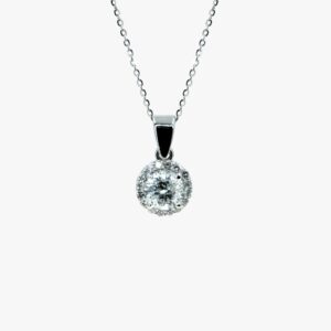 14KT White Gold 1.38CTW Round Halo Pendant Large Center Diamond