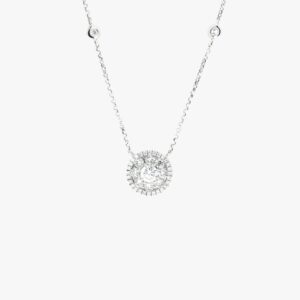 18KT White Gold 0.83CTW Round Halo Diamond Pendant Necklace