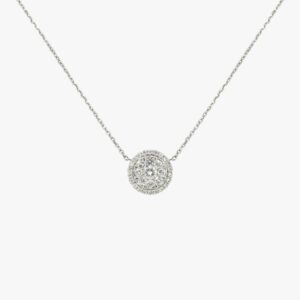 White Gold Cluster Style Round Shape Diamond Pendant with Attached Chain