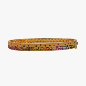 Yellow Gold Brushed Rainbow Sapphire Bangle
