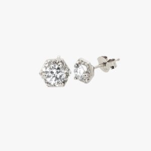 14KT White Gold 0.77CTW Hexagon Halo Stud Earrings