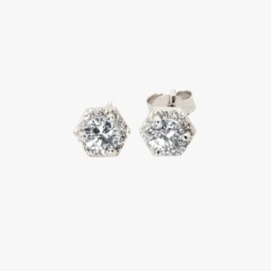 14KT White Gold 0.77CTW Hexagon Halo Stud Earrings