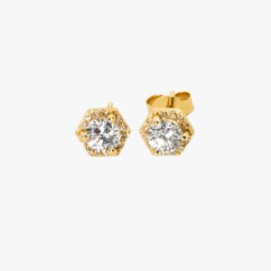 14KT Yellow Gold 0.78CTW Hexagon Halo Stud Earrings