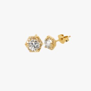 14KT Yellow Gold 0.78CTW Hexagon Halo Stud Earrings