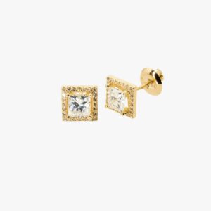 14KT Yellow Gold 1.25CTW Princess Halo Stud Earrings