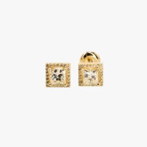14KT Yellow Gold 1.25CTW Princess Halo Stud Earrings