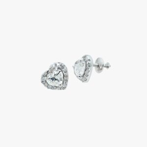 14KT White Gold 1.97CTW Heart Shaped Halo Stud Earrings