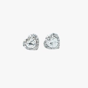 14KT White Gold 1.97CTW Heart Shaped Halo Stud Earrings