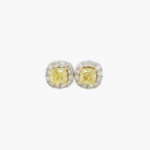 Fancy Yellow Cushion Diamond Halo Stud Earrings
