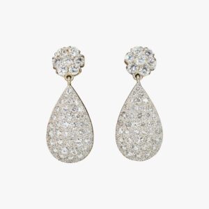 Yellow Gold Diamond Tear Drop Dangle Earrings
