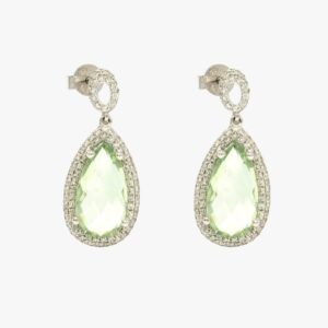 18KT White Gold 5.24CTW Pear Shape Prong Set Green Amethyst and Diamond Earrings