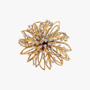 18k yellow gold starburst diamond pin brooch