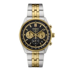 seiko essentials 41.5mm two toned black quartz chronograph watch
