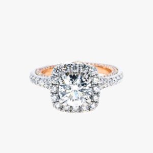 14KT Two Tone 1.17ct Round Cut Prong Set Halo Diamond Engagement Ring