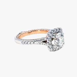 14KT Two Tone 1.17ct Round Cut Prong Set Halo Diamond Engagement Ring