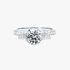 18KT White Gold 0.70CTW Earth Mined Round and Invisible Set Princess Cut Milgrain Diamond Engagement Ring Setting