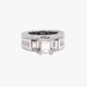 14KT White Gold 4.20ct Emerald Cut Pave Channel Set Diamond Engagement Ring