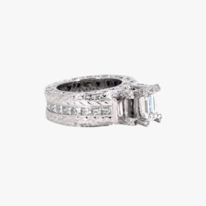 14KT White Gold 4.20ct Emerald Cut Pave Channel Set Diamond Engagement Ring