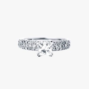 14KT White Gold 1.25CTW Earth Mined Princess Cut Micro Pave Diamond Engagement Ring