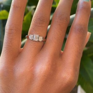 14KT White Gold 1.30CTW Radiant Cut Three Stone Diamond Engagement Ring