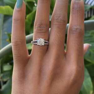 14kt white gold 2.00ctw earth mined split shank diamond engagement ring