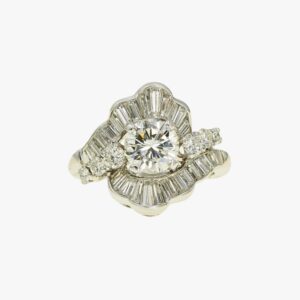 Platinum 3.40CTW Earth Mined Baguette and Round cut Diamond Engagement Ring