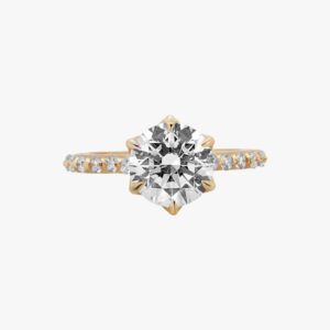 14KT Yellow Gold Earth Mined Solitaire Diamond Engagement Ring with 2CT Lab Grown Round Center Diamond