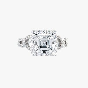 18KT White Gold 0.87ctw Princess Shape Prong Set Diamond Halo with Twist Band