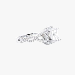 18KT White Gold 0.87ctw Princess Shape Prong Set Diamond Halo with Twist Band