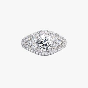 18KT White Gold 3.16ctw Round Cut Pave Prong Set Diamond Engagement Ring