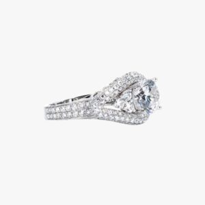 18KT White Gold 3.16ctw Round Cut Pave Prong Set Diamond Engagement Ring