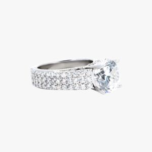 18KT White Gold 1.78CTW Round Cut Prong Miligrain Set Diamond Engagement Ring
