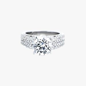18KT White Gold 1.78CTW Round Cut Prong Miligrain Set Diamond Engagement Ring