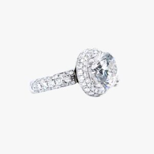 18KT White Gold 1.77ctw Round Cut Prong Set Double Halo Diamond Engagement Ring
