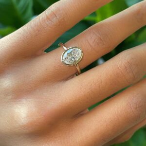 14KT Yellow Gold .22CTW Lab Grown Bezel Set Hidden Halo Solitaire Engagement Ring Setting
