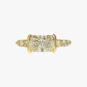 14KT Yellow Gold Earth Mined East-West Diamond Ring With 2CT Lab Grown Radiant Center Diamond